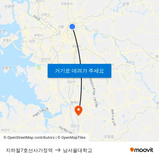 지하철7호선사가정역 to 남서울대학교 map