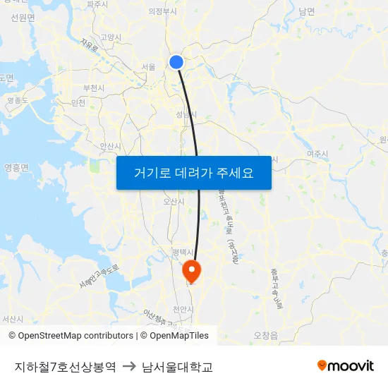 지하철7호선상봉역 to 남서울대학교 map
