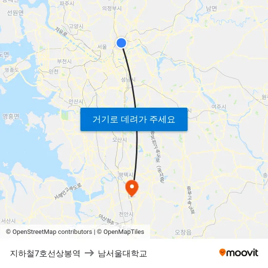 지하철7호선상봉역 to 남서울대학교 map