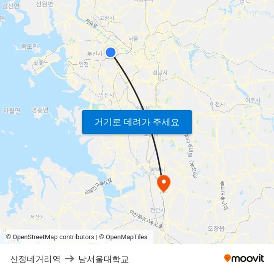 신정네거리역 to 남서울대학교 map