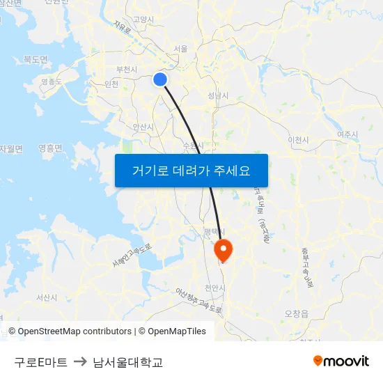 구로E마트 to 남서울대학교 map