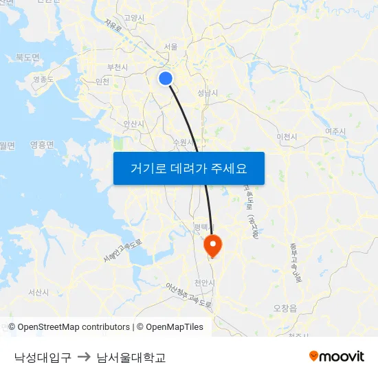 낙성대입구 to 남서울대학교 map