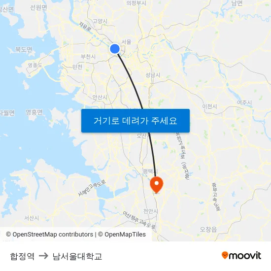 합정역 to 남서울대학교 map