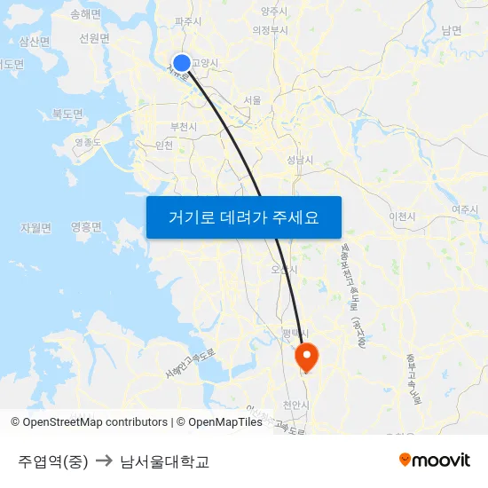 주엽역(중) to 남서울대학교 map