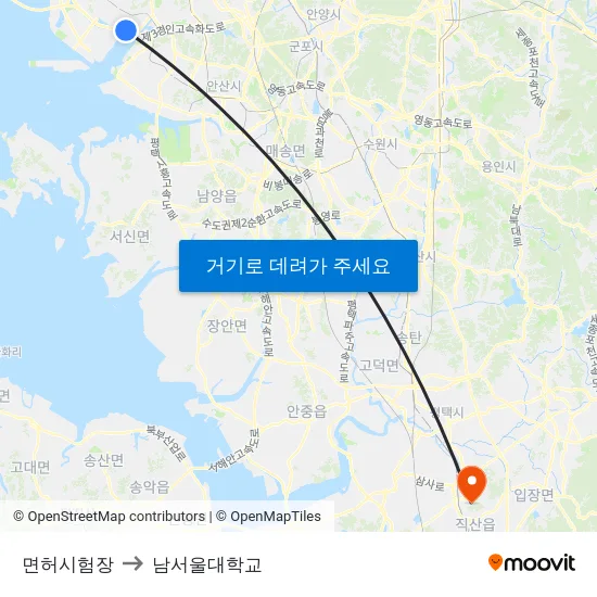 면허시험장 to 남서울대학교 map
