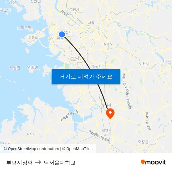 부평시장역 to 남서울대학교 map