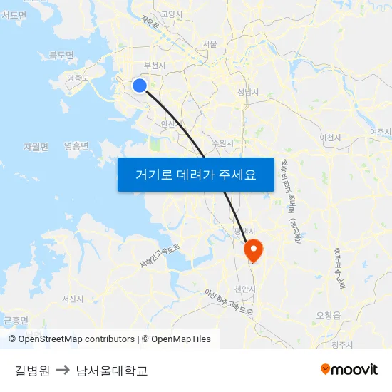 길병원 to 남서울대학교 map