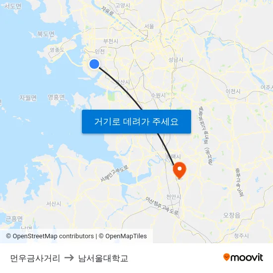 먼우금사거리 to 남서울대학교 map