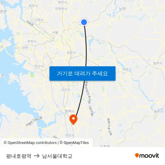 평내호평역 to 남서울대학교 map