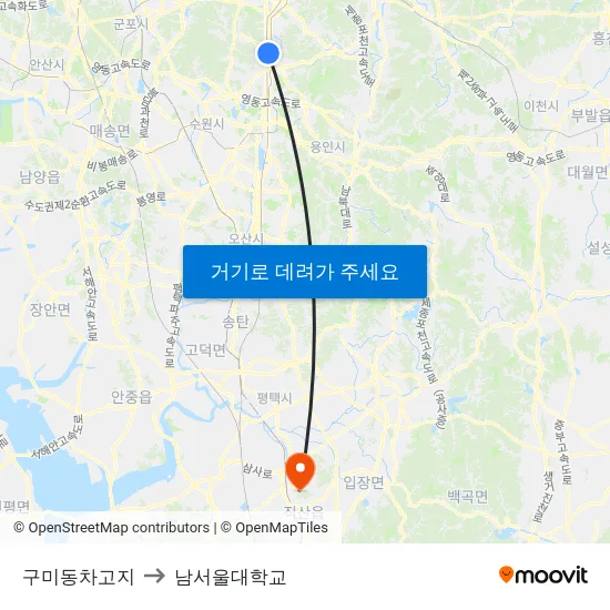 구미동차고지 to 남서울대학교 map