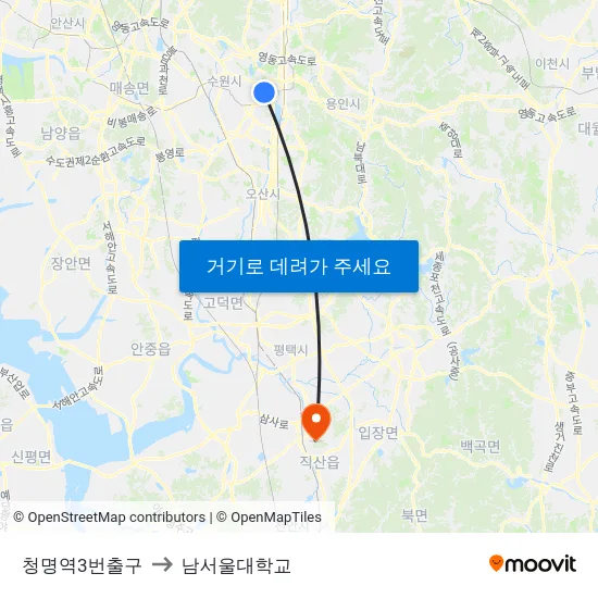 청명역3번출구 to 남서울대학교 map