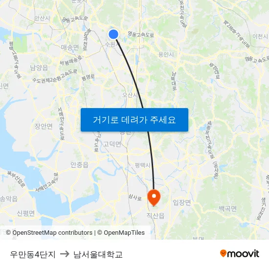 우만동4단지 to 남서울대학교 map