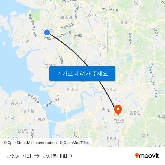 남양사거리 to 남서울대학교 map