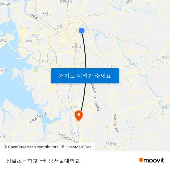 상일초등학교 to 남서울대학교 map