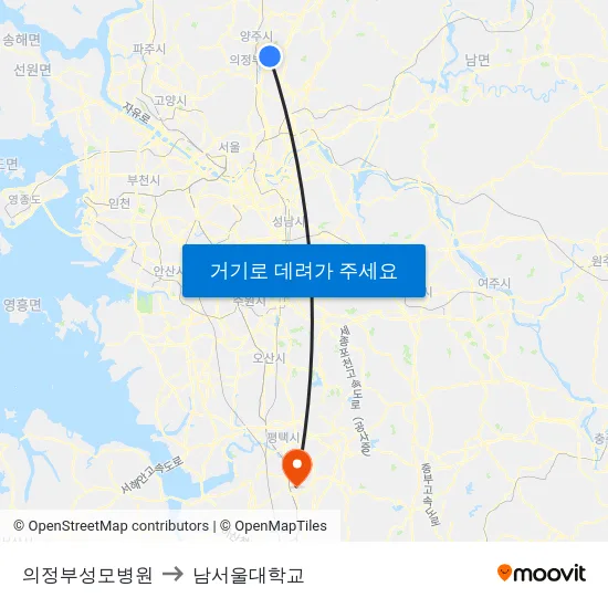 의정부성모병원 to 남서울대학교 map