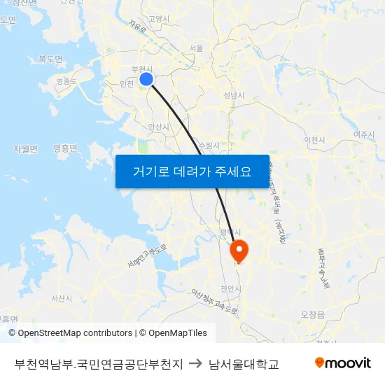 부천역남부.국민연금공단부천지 to 남서울대학교 map