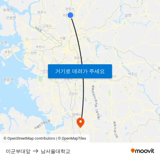 미군부대앞 to 남서울대학교 map