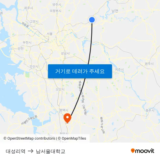 대성리역 to 남서울대학교 map