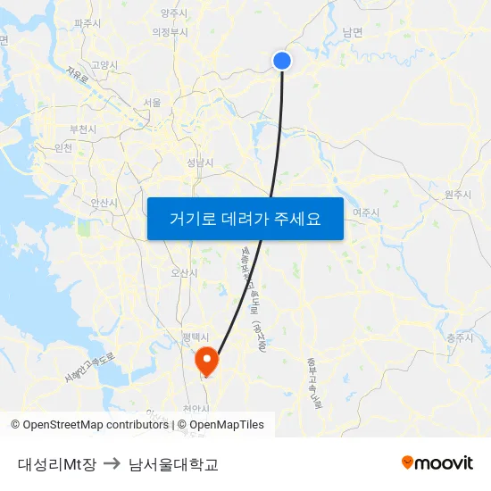 대성리Mt장 to 남서울대학교 map