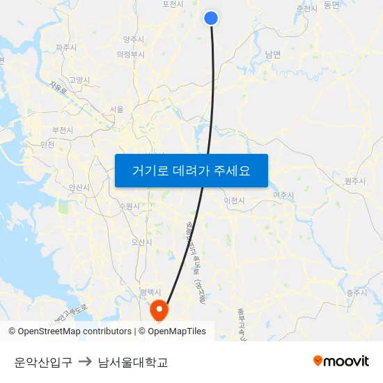 운악산입구 to 남서울대학교 map