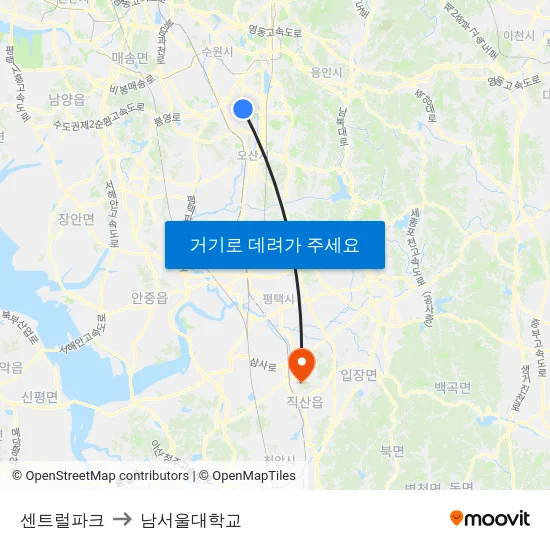 센트럴파크 to 남서울대학교 map