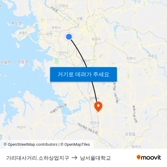 가리대사거리.소하상업지구 to 남서울대학교 map