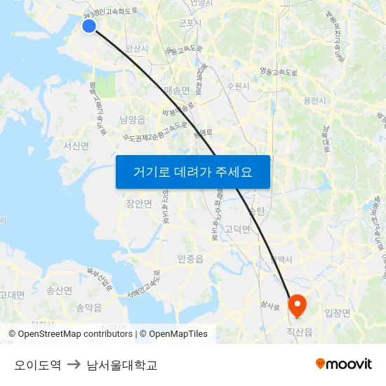 오이도역 to 남서울대학교 map