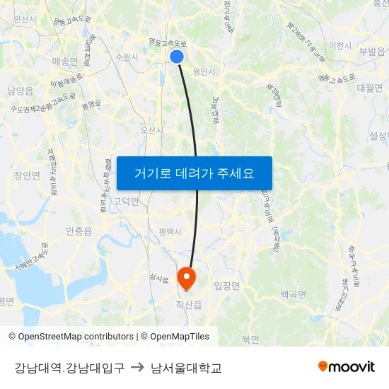 강남대역.강남대입구 to 남서울대학교 map