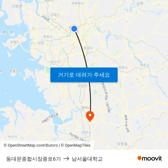 동대문종합시장종로6가 to 남서울대학교 map