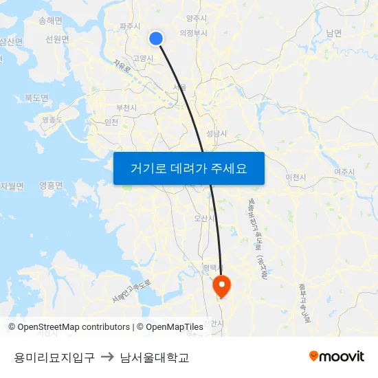 용미리묘지입구 to 남서울대학교 map