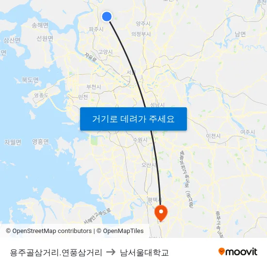 용주골삼거리.연풍삼거리 to 남서울대학교 map