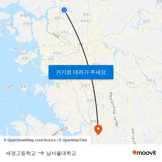세경고등학교 to 남서울대학교 map