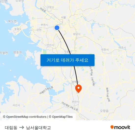 대림동 to 남서울대학교 map