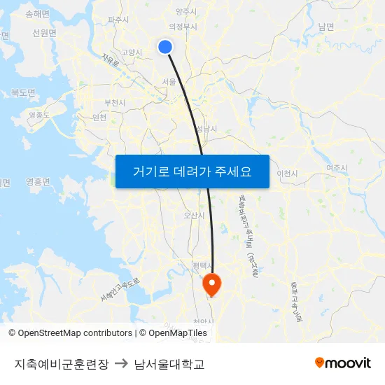 지축예비군훈련장 to 남서울대학교 map