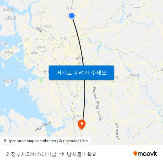 의정부시외버스터미널 to 남서울대학교 map