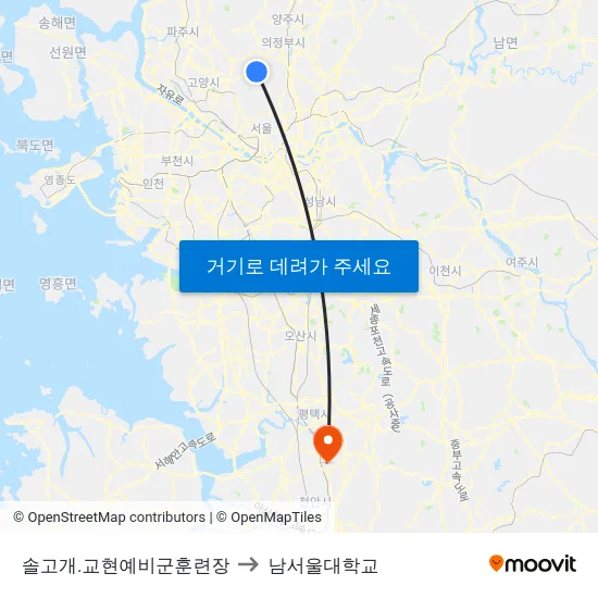 솔고개.교현예비군훈련장 to 남서울대학교 map