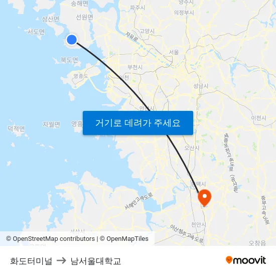 화도터미널 to 남서울대학교 map