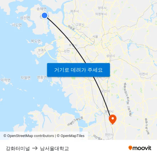 강화터미널 to 남서울대학교 map