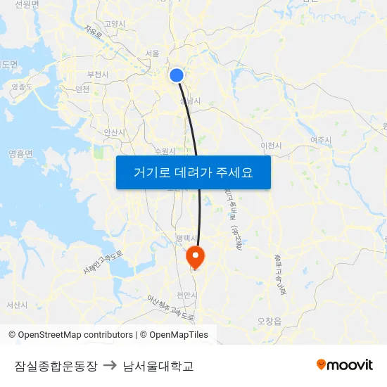 잠실종합운동장 to 남서울대학교 map