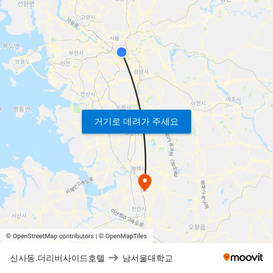 신사동.더리버사이드호텔 to 남서울대학교 map