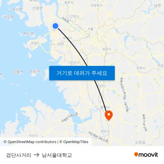 검단사거리 to 남서울대학교 map