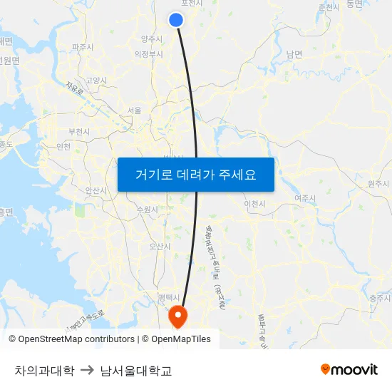 차의과대학 to 남서울대학교 map