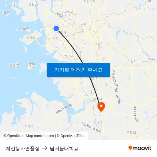 계산동자연풀장 to 남서울대학교 map