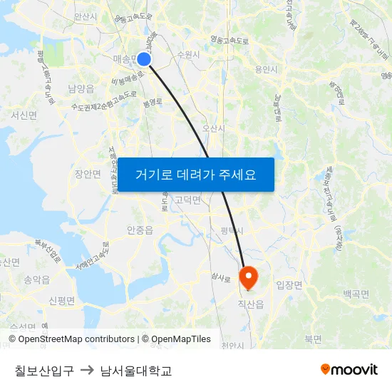 칠보산입구 to 남서울대학교 map