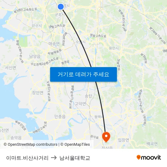 이마트.비산사거리 to 남서울대학교 map