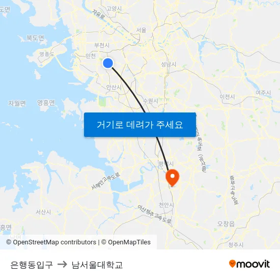 은행동입구 to 남서울대학교 map