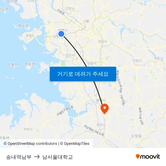 송내역남부 to 남서울대학교 map