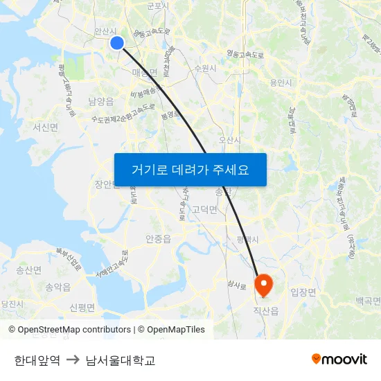 한대앞역 to 남서울대학교 map