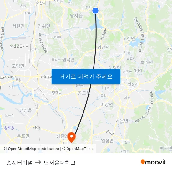 송전터미널 to 남서울대학교 map