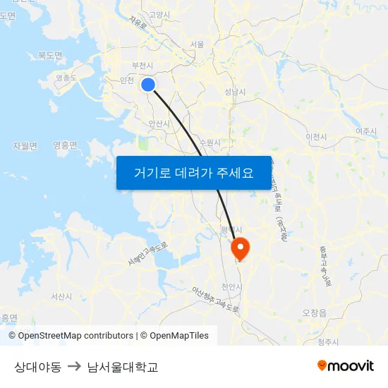 상대야동 to 남서울대학교 map